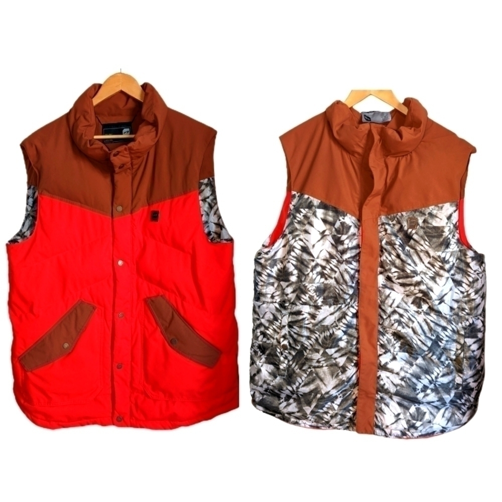 MEN ORAGE Reversible Red & Abstract Print Puffer Sleeveless Vest Extra-Large